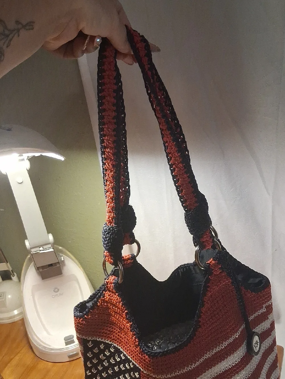 The Ssk Crochet American Flag Tote Bag in Red, White & Blue - Picture 3 of 13